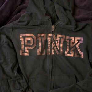 PINK Victoria's Secret Zip Up - Green With Gold Writing